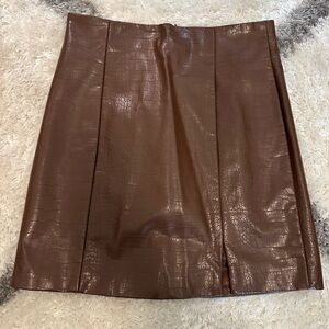 Astr Brown Croc-Embossed Pencil Skirt